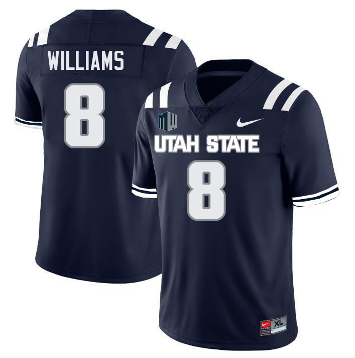 Utah State Aggies #8 Macyo Williams College Football Jerseys Stitched-Navy